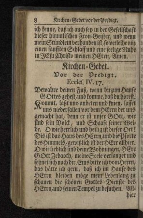 Kirchen-Gebet. Vor der Predigt.