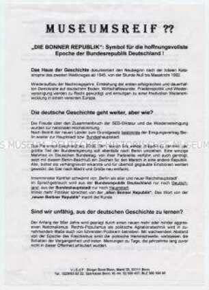 Flugblatt einer Bonner Bürgerinitiative gegen den Umzug des Bundestages nach Berlin