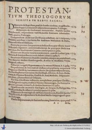 Protestantivm Theologorvm Scripta In Rebvs Sacris.