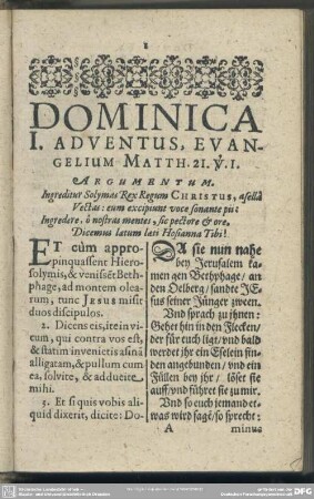 Dominica I. Adventus, Evangelium Matth. 21. v. 1.