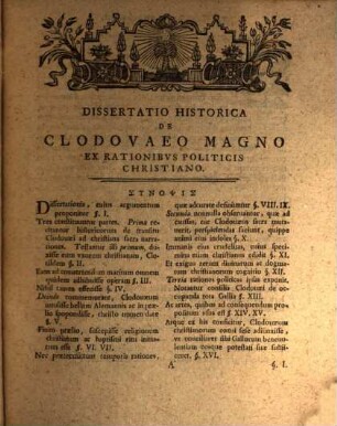Dissertatio Historica De Clodovaeo Magno Ex Rationibvs Politicis Christiano