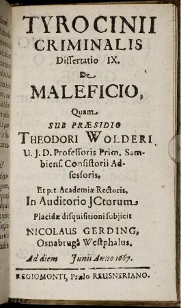 Dissertatio IX. De Maleficio