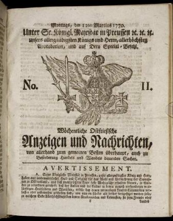 No. 11. Montags, den 12ten Martius 1770.
