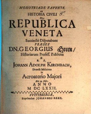 Ex historia civili de republica Veneta
