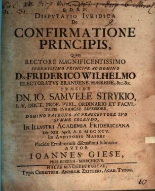 Disp. iur. de confirmatione principis