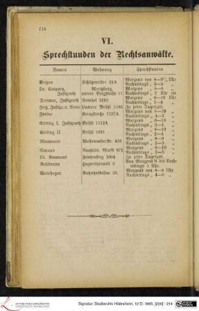 VI. Sprechstunden der Rechtsanwälte.