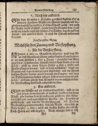 Fünfftzigister Absatz. Mittel für den Zwang und Verstopffung