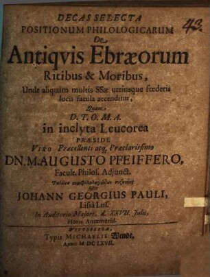 Decas selecta positionum philologicarum de antiquis Ebraeorum ritibus et moribus