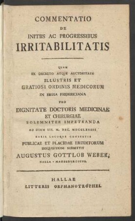 Commentatio De Initiis Ac Progressibus Irritabilitatis
