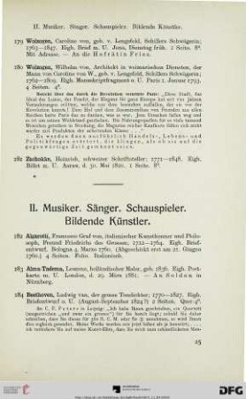 II. Musiker. Sänger. Schauspieler. Bildende Künstler (Nr. 182-262)