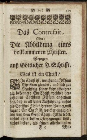 Das Contrefait, Oder: Die Abbildung eines vollkommenen Christen.