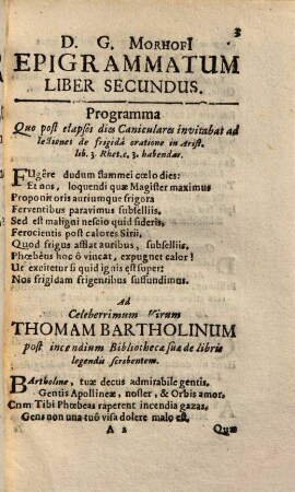 Danielis Georgi[i] Morhofi[i] Epigrammatum Liber Secundus