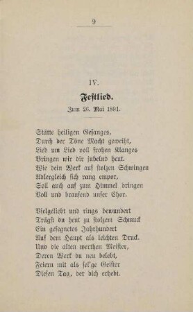 IV. Festlied. Zum 26. Mai 1891