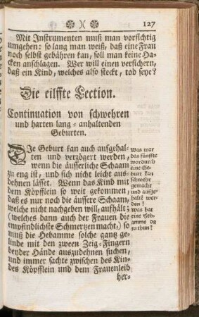 Die eilffte Lection. Continuation von schwehren und harten lang-anhaltenden Geburten