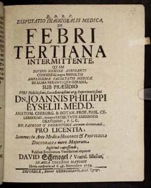 Disputatio Inauguralis Medica, De Febri Tertiana Intermittente