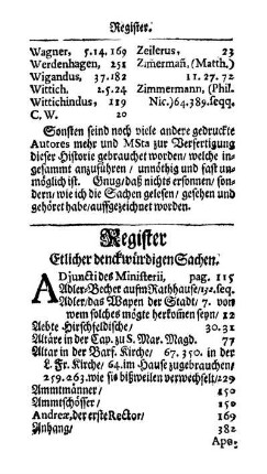 Register Etlicher denkwürdigen Sachen.