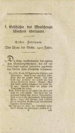 Erster Zeitraum. Von Adam bis Moses, 2400 Jahre.