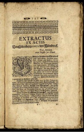 Extractus Ex Actis Von Hillensberg contra von Milendonck.