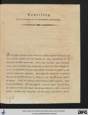 Anweisung für den Landmann bey der grassirenden Hornviehseuche.