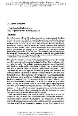 Französische Sichtweisen und folgenschwere Konsequenzen