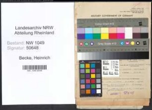 Entnazifizierung Heinrich Von Der Becke , geb. 24.07.1895 (Lehrer)