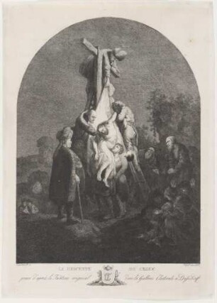 Radierung aus der "Passion" nach Rembrandt: Abnahme vom Kreuz