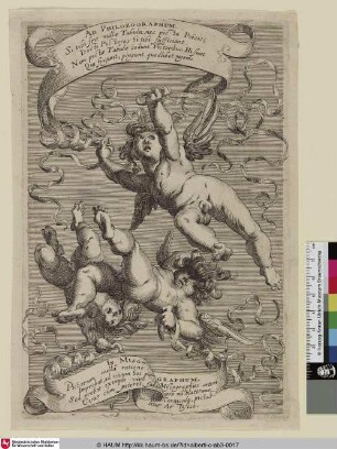 AD PHILOZOGRAPHUM ... IN MISOGRAPHUM [Drei Putti mit Spruchbändern; Three Putti with Banderols]
