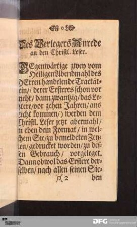 Des Verlegers Anrede an den Christl. Leser.