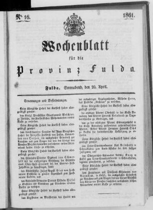 Nr. 16, Ausgabe vom 20. April 1861