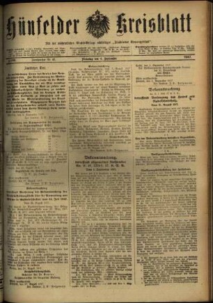 Erste Ausgabe vom Dienstag, den 04. September 1917.