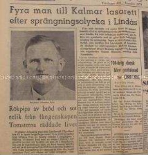 Zeitung "Kalmar Läns Tidning" mit Beitrag zur Rückkehr von Johannes Paul aus russischer Kriegsgefangenschaft; Kalmar, 1. Dez 1955