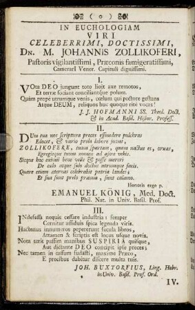 In euchologiam viri celeberrimi, doctissimi, Dn. M. Johannis Zollikoferi,[...]