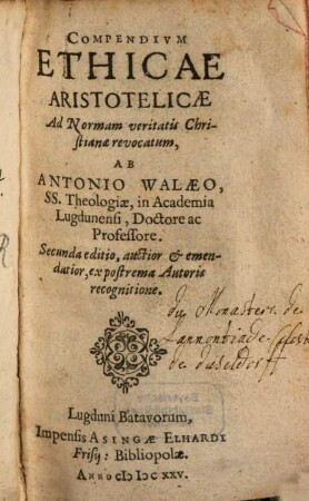 Compendium Ethicae Aristotelicae ad Normam veritatis Christianae revocatum