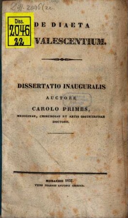De diaeta convalescentium : dissertatio inaugurualis