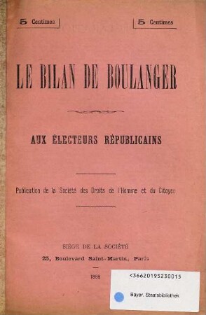 Le bilan de Boulanger : aux électeurs républicains