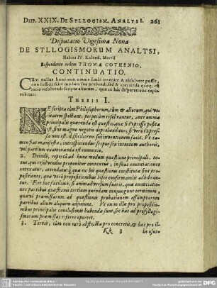 Disputatio Vigesima Nona De Syllogismorum Analysi