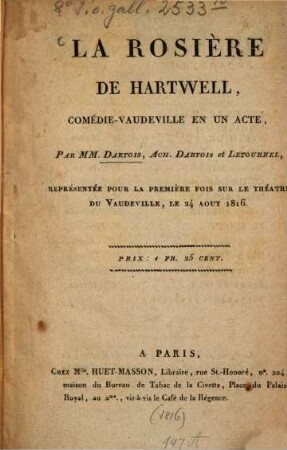 La rosière de Hartwell : comédie vaudeville en un acte