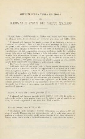 Giudizi sulla terza edizione del manuale di storia del diritto italiano