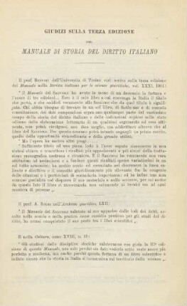 Giudizi sulla terza edizione del manuale di storia del diritto italiano