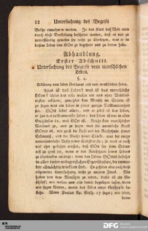Erster Abschnitt. Untersuchung des Begrifs vom menschlichen Leben.