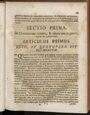 Articulus Primus. Quid, Et Quotuplex Sit Elementum.