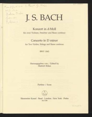 Konzert in d-Moll für zwei Violinen, Streicher und Basso continuo : BWV 1043