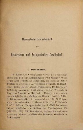 Jahresbericht der Historischen und Antiquarischen Gesellschaft zu Basel. 19. 1893/94 (1894)