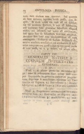 Caput VIII. Generalis Materiae & Corporum Proprietates Enumerat