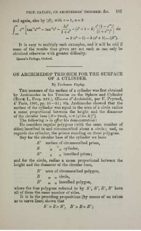 On Archimedes' Theorem for the surface of a cylinder.