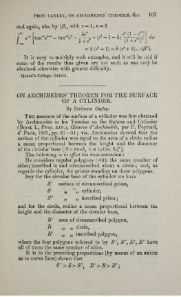On Archimedes' Theorem for the surface of a cylinder.