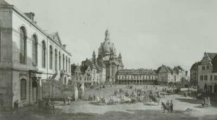 Der Neumarkt zu Dresden vom Jüdenhof aus : Bernardo Bellotto: Der Neumarkt zu Dresden vom Jüdenhof aus. Öl/ Lw., 1748/1749. Dresden, Gemäldegalerie Alte Meister, Gal.-Nr. 610