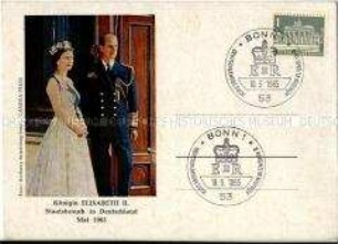 Postkarte zum Besuch der englischen Königin in Deutschland