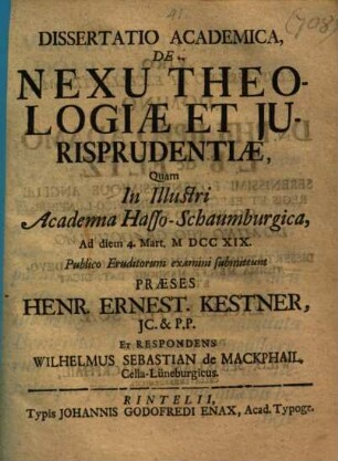 Diss. acad. de nexu theologiae et iurisprudentiae