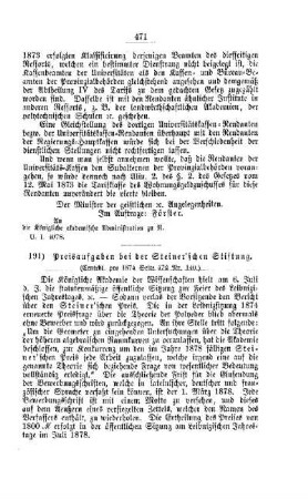Preisaufgaben bei der Steiner'schen Stiftung : [II. Universitäten, Akademien etc.]